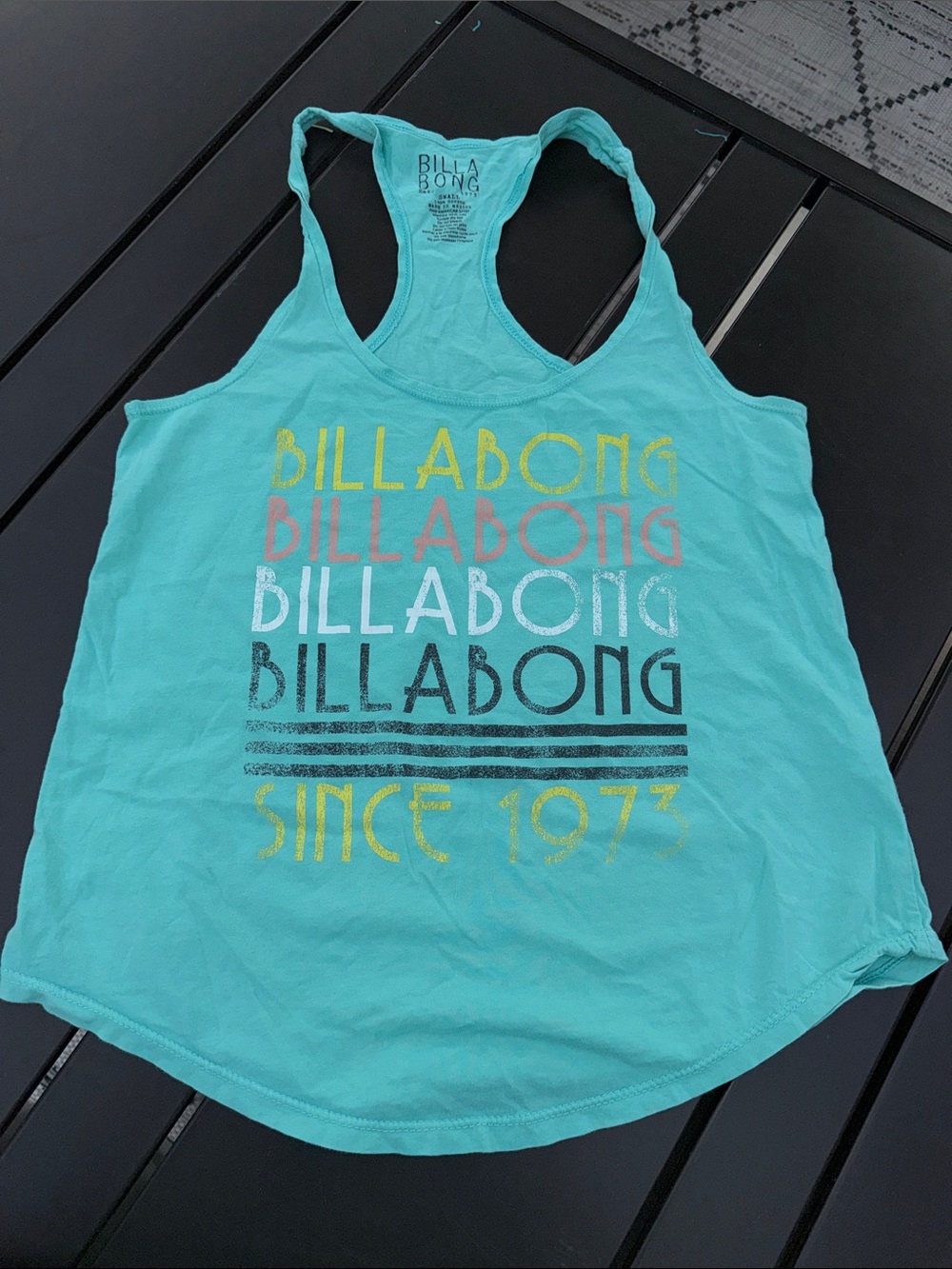 Billabong Women's Aqua Racerback Graphic Tank Top Sm 100% cotton